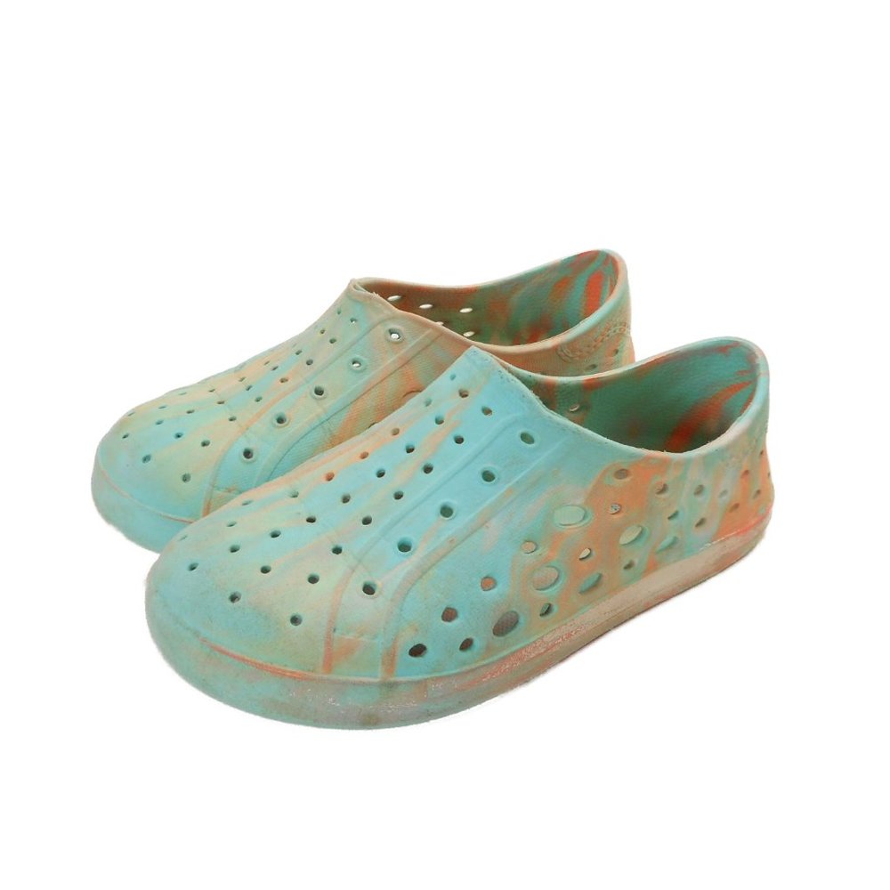 Lily & Dan Kids Water Shoes Size 9/10 Green-Orange Rubber Slip-On